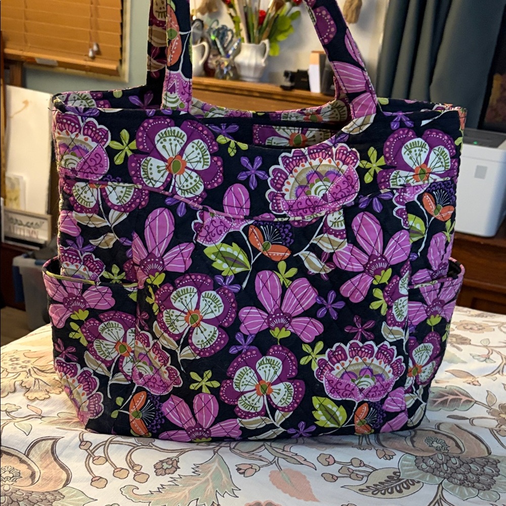 Vibrant Floral Tote Bag - Pink and Purple Vera Bradley